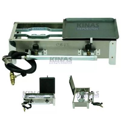 COCINA PORTATIL A GAS INOX 2 BOCAS C/CHAPA LISA CHICA | E004