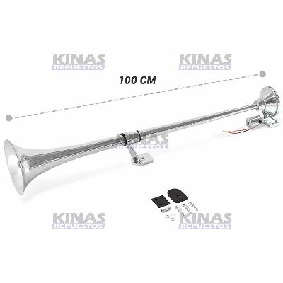 BOCINA AIRE FRANCESA RERONDA CROMADA 12/24V 1000MM | HX10305