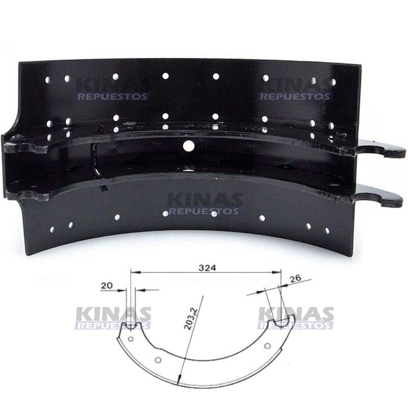 ZAPATA FRENO CARRETA 8" FIBRA CA32/DUR332/TH4516 (MODERNO) | DC-332/CA32/K1831/BZ-0181/MB10181